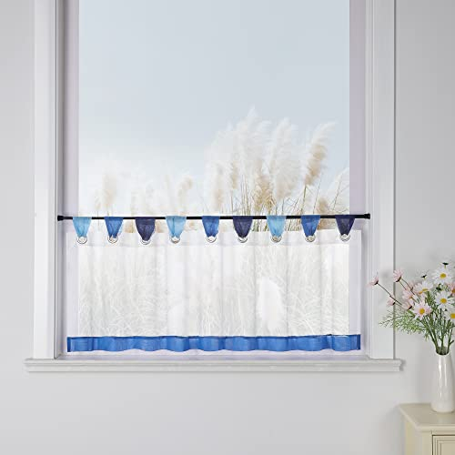 Yujiao Mao Bunte kleine Kaffee Vorhang Terri Garn Scheibengardinen H*B 45 * 120cm, Blau