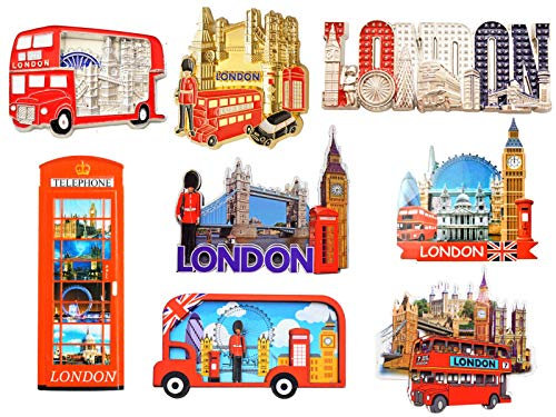 Set of 8 UK London Icons Design Metal & Resin Mix Fridge Magnets (Shoponica)