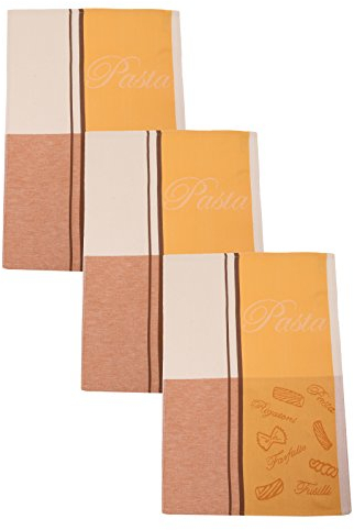 Betz 3 Stück Geschirrtücher Küchenhandtuch Gläsertücher Italy 100% Baumwolle Motiv: Nudeln Größe: 50x70 cm Farbe: gelb