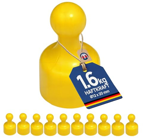 10 x Kegelmagnet Kegel Pinnwand Magnet Neodym Ø 12 x 20mm - GELB - hält 1,6 kg - Starke kleine Magnete für Pinnwand Kühlschrank Whiteboard