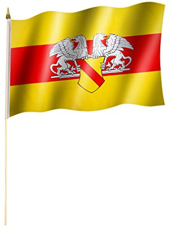 Stockflagge/Stockfahne BADEN mit Wappen Flagge/Fahne ca. 30 x 45 cm mit ca. 60cm Stab/Stock