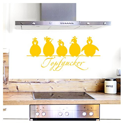 Grandora Wandtattoo Topfgucker 5 Vögel I gelb 30 x 14 cm I Küche Spruch Zitat Aufkleber selbstklebend Wandaufkleber Wandsticker W862