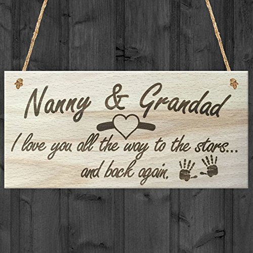 Red Ocean Nanny & Grandad I Love You All The Way To The Stars & Back Again Wooden Hanging Plaque Grandparents Gift Sign