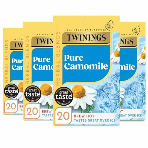 Twinings Pure Camomile Flavoured Tea - 80 BiodegradableTea Bags (Multipack of 4 x 20 Bags) | Caffeine and Sugar Free Herbal Vegan Tea | Soothing and Calming Beverage