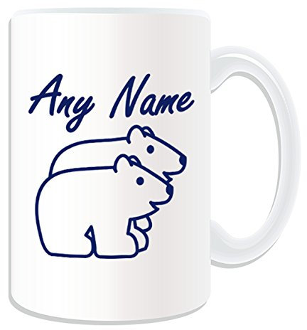 Regalo personalizado – grande Simple dibujo de oso polar taza (diseño animal tema, blanco) – cualquier nombre/mensaje en su única taza – Polarbear