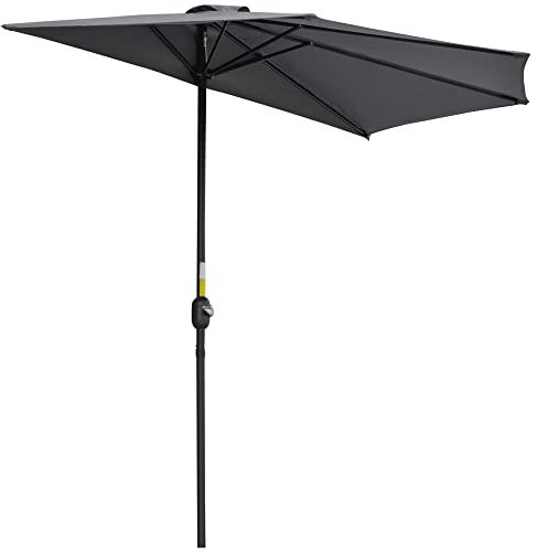 Outsunny 3(m) Half Parasol Semi Round Umbrella Patio Metal Frame Crank Handle for Balcony- NO BASE INCLUDED, Grey
