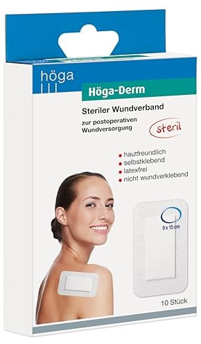 Höga Derm, steriler Wundverband, hautfreundlich, latexfrei und selbstklebend, 150 x 90 mm, 10 Stück, gebrauchsfertiges Pflaster