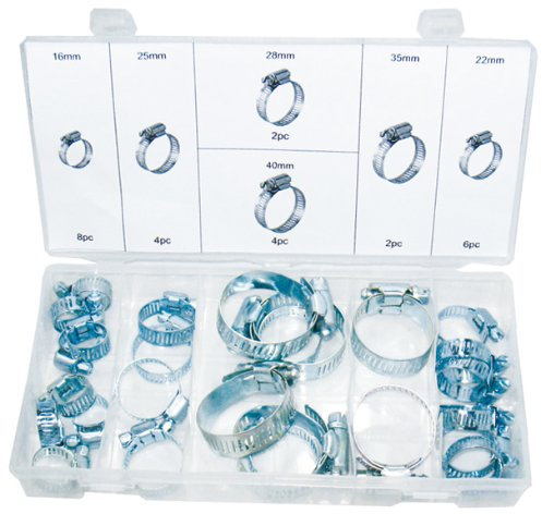 Alkan Universal Schlauchklemmen Set 26-tlg. INOX Edelstahl 16–40 mm – Profi Schlauchschellen Sortiment in Aufbewahrungsbox für Flüssigkeitsschläuche, Benzinschläuche, Ölschläuche, Kühlwasserschläuche