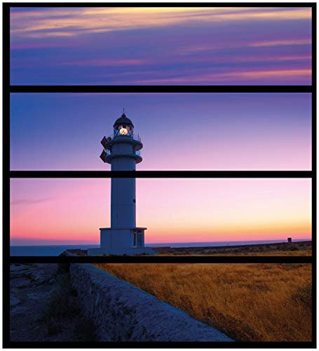 Wallario Möbelfolie/Aufkleber, geeignet für IKEA Malm Kommode mit 4 Schubfächern - Klebefolie Leuchtturm am Abend auf den Balearen Malerischer Himmel
