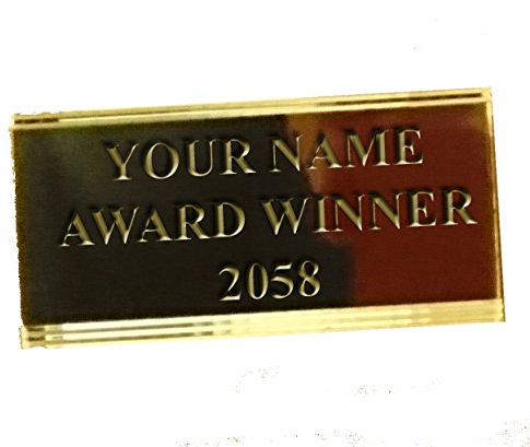 Engraving Plate EPM1 for Trophies & Awards - Engraved with your Engraving - 50mm x 25mm (design: gold, trim)