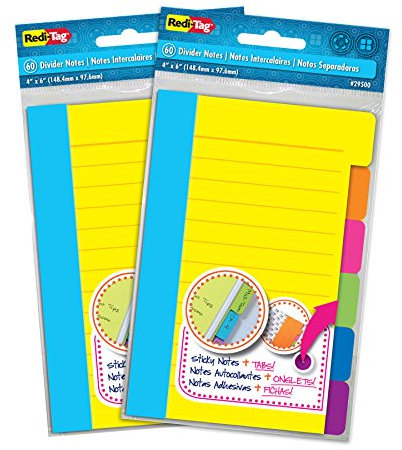 Redi-Tag Trennblätter, Haftzettel, 60 Stück, liniert, Notizzettel, 10,2 cm x 15,2 cm, verschiedene Neon-Farben 2er-Pack