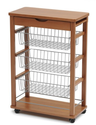ARREDAMENTIITALIA Küchenwagen RAIKON, Holz - 3 Körbe - Schublade - Farbe: Kirsche Holz AR-It il Cuore del Legno