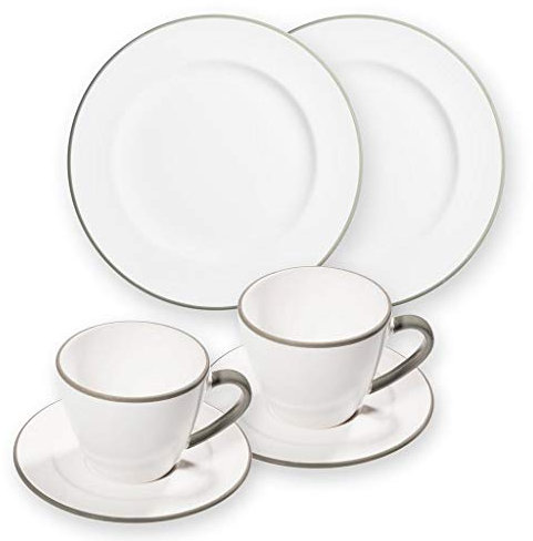 GMUNDNER KERAMIK Breakfast for two Gourmet Geschirrset Grauer Rand Geschirr, handgemacht in Österreich