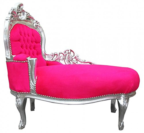 Casa Padrino Barock Kinder Chaiselongue Pink Silber - Barock Möbel Recamiere Kindermöbel