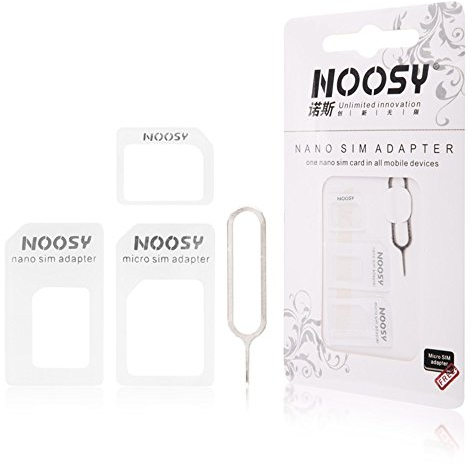 REY Adaptador SIM Noosy 4 en 1, Nano a Micro SIM, Nano a SIM, Micro a SIM, Llave de Apertura, Blanco
