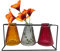 3er Set Vase Glasflasche mit Metallständer im Vintage Look H: 10cm - als Vasen Set, Tischdeko etc.