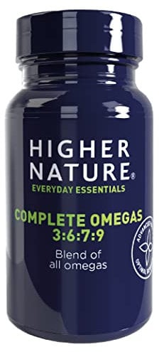 Higher Nature - Complete Omegas 3:6:7:9 - Fish Oils - Supports Vision, Brain Function & Cardiovascular Health - 90 Capsules