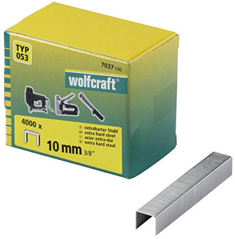 wolfcraft 7037100 Breitrückenklammern Typ 053, extra harter Stahl 10, silber, 10mm, 4000 stück
