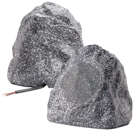 Theater Solutions 2R4G Outdoor Granite Rock 2 Speaker Set for Deck Pool Spa Patio Garden