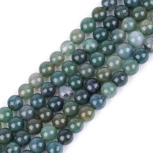GEM-Inside 6mm Moss Agate Round Gemstone Semi Precious Loose Beads for Jewellery Making 15''