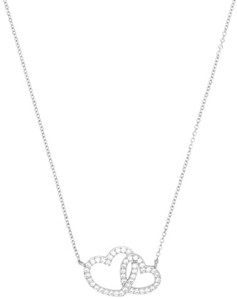 Amor Kette mit Anhänger 925 Sterling Silber Damen Halsschmuck, mit Zirkonia synth., 45 cm, Silber, Herz, Kommt in Schmuck Geschenk Box, 9070633