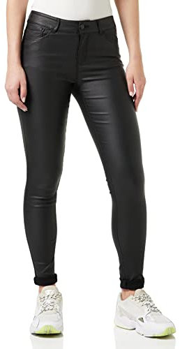 Vero Moda Women's Vmseven Nw S.slim Smooth Coated Pants Slim, Black (Black Detail:coated), 8 L34 Manufacturer Size S L34 UK