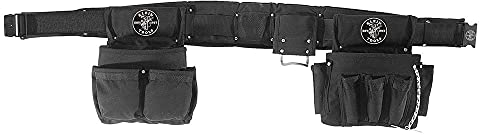 Klein Tools 5710M Powerline Werkzeuggürtel und Werkzeugtasche, gepolstert, Größe M, 4-teilig, schwarzes Leder