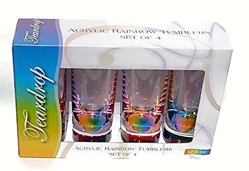 Merritt International Rainbow Acrylic Drinkware Gift Set of 4 Teardrop Tumbler Glasses by Merritt International