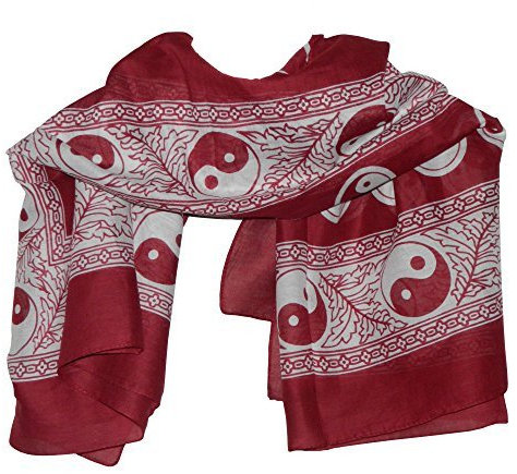 indischerbasar.de Halstuch Yin Yang rot Baumwolle 100 x 100 cm bedruckt Bandana Kopftuch Schultertuch