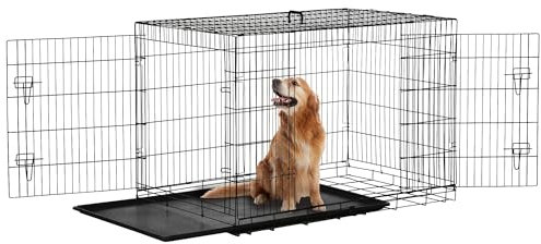 PawHut Gabbia Trasportino per Animali Domestici Pieghevole in Acciaio Doppia Porta 122 × 77 × 82cm Nero
