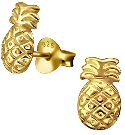Kinder Silber Ananas Ohrstecker - 925 Sterling Silber, Gold Plated + E-Coat, 5 mm x 8 mm