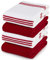 100% Cotton Terry Tea Towel - Red Plain & Stripe Pattern, Pack of 4 | Kitchen Towel Set | Absorbent, Strong, Quick Dry & Machine Washable | Home & Bathroom Accessories