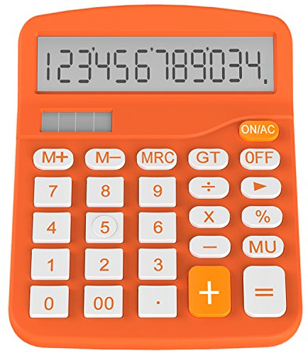 Helect Taschenrechner Standard Tischrechner 12-stelliger Dual-Power (Solar und Batterie) Tischrechner, Orange