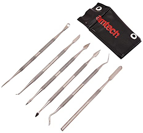 Amtech - Wax Carving Set 6pc, Stainless Tools with 10 Probes and Pouch, for Jewellery, Modelling and Sculpture
