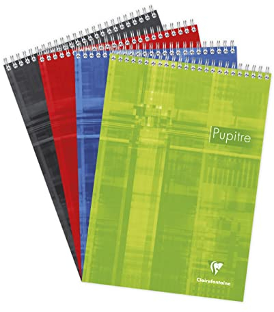 Clairefontaine 8150C - Schreibblock / Notizblock Pupitre mit Doppelspirale, DIN A4 21x29,7cm, 80 Blatt, 90g, blanko, mikroperforiert, abtrennbar, 4-fach gelocht, farbig sortiert, 1 Stück