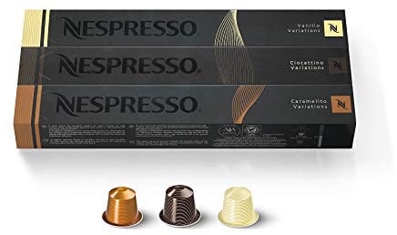 Nespresso Espresso Trio Lot de 30 capsules de café Vanilio, Caramelito, Ciocattino