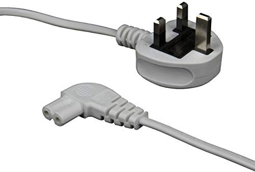 electrosmart White 3m Mains Power Cable/Lead 3 Pin Moulded UK Plug to Right Angled IEC C7 Figure 8