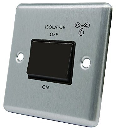 AET CSC3PFANBL Satin Chrome Classical Black Insert Plastic Rocker Switch-10 Amp 3-Pole Fan Isolator Switch