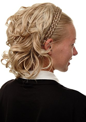WIG ME UP - 90605-27T613 Halbperücke Haarteil edel mit geflochtenem Haarreif schulterlang Blond Mix gesträhnt wild wetlook