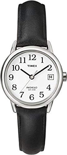 Timex Easy Reader Damen-Armbanduhr, 25 mm, schwarzes Lederarmband, Datumsfenster, Quarz-Armbanduhr, T2H331
