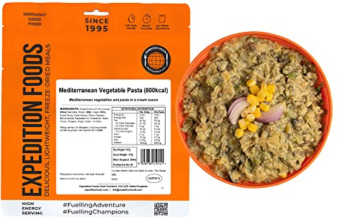 EXPEDITION FOODS Mediterranean Vegetable Pasta (High Energy Serving / 800KCAL) | Freeze-Dried Camping & Hiking Food