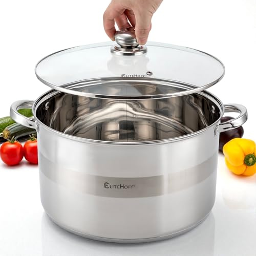 EliteHoff Kochtopf, 7-Lagen Edelstahl Topf Induktion Kochtöpfe Nudeltopf Suppentopf mit Glasdeckel für alle Herdarten Spülmaschinenfest (14.7L - 32 cm)
