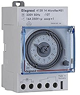 Legrand, Micro Rex W31, Interruttore orario analogico settimanale, installazione in scatola da distribuzione, 3 moduli, 412814