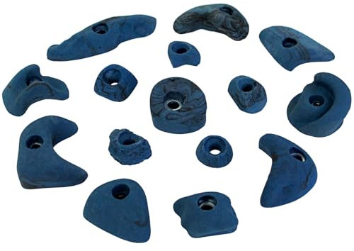 ALPIDEX 15 Klettergriffe | Klettersteine | Je 5 Griffe Größen L, M, S | Verschiedene Formen Größen | Ideales Starterset | Klettergriffset, Farbe:blau-meliert