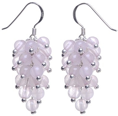 Ohrringe Ohrhänger aus Rosenquarz & 925 Silber rose Trauben Ohrschmuck für Damen