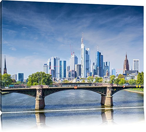 Pixxprint Skyline von Frankfurt am Main, Größe: 80x60cm, Leinwandbild, fertig gespannt, Wandbild, Dekoration, Kunstdruck, kein Poster