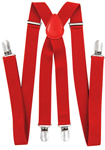 axy Hosenträger für Herren breit 2,5 cm in X-Form mit 4 Hosenträger Clips extra stark längenverstellbar 25mm (Rot)