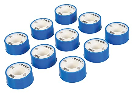 Silverline 905866 PTFE-Gewindedichtungsband, 10er-Pack, weiß, 19 mm x 12 m