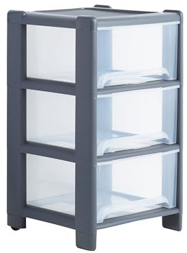 Wham 1x Deep (3 x 20L) A4 Drawers Plastic Storage Tower Unit Storage Organisation, Home Office Desktop Paper Stationary Files (Graphite/Clear, 3 Drawer)