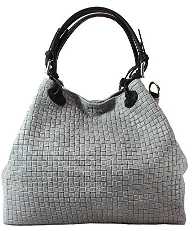 Chicca Borse Borsa a Mano Stampa Intrecciata da Donna con Tracolla in vera pelle made in Italy - 34x29x18 Cm